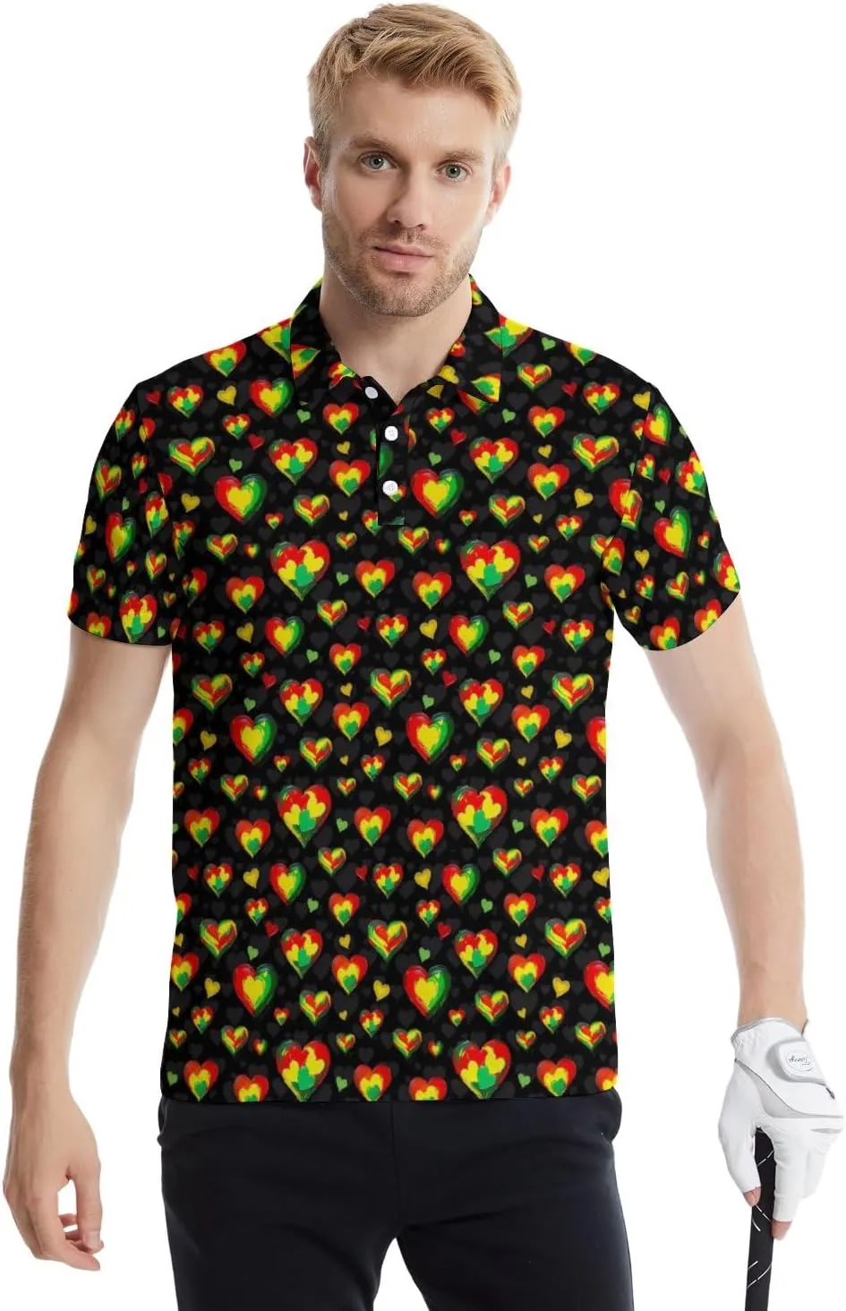 Golf Polo Shirts for Men Funny Print Quick Dry Short Sleeve Performance Golf Shirts Moisture Wicking Polo Shirts