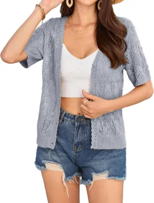 GRACE KARIN 2025 Women's Short Sleeve V Neck Cardigans Sweaters Open Front Knit Crochet Button Bolero Shrugs Tops