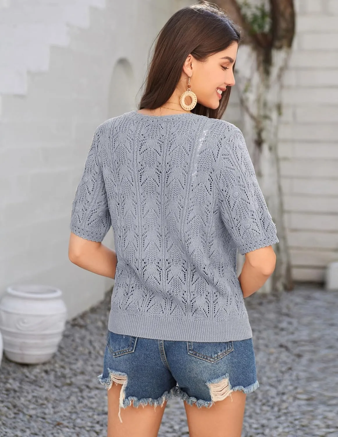 GRACE KARIN 2025 Women's Short Sleeve V Neck Cardigans Sweaters Open Front Knit Crochet Button Bolero Shrugs Tops