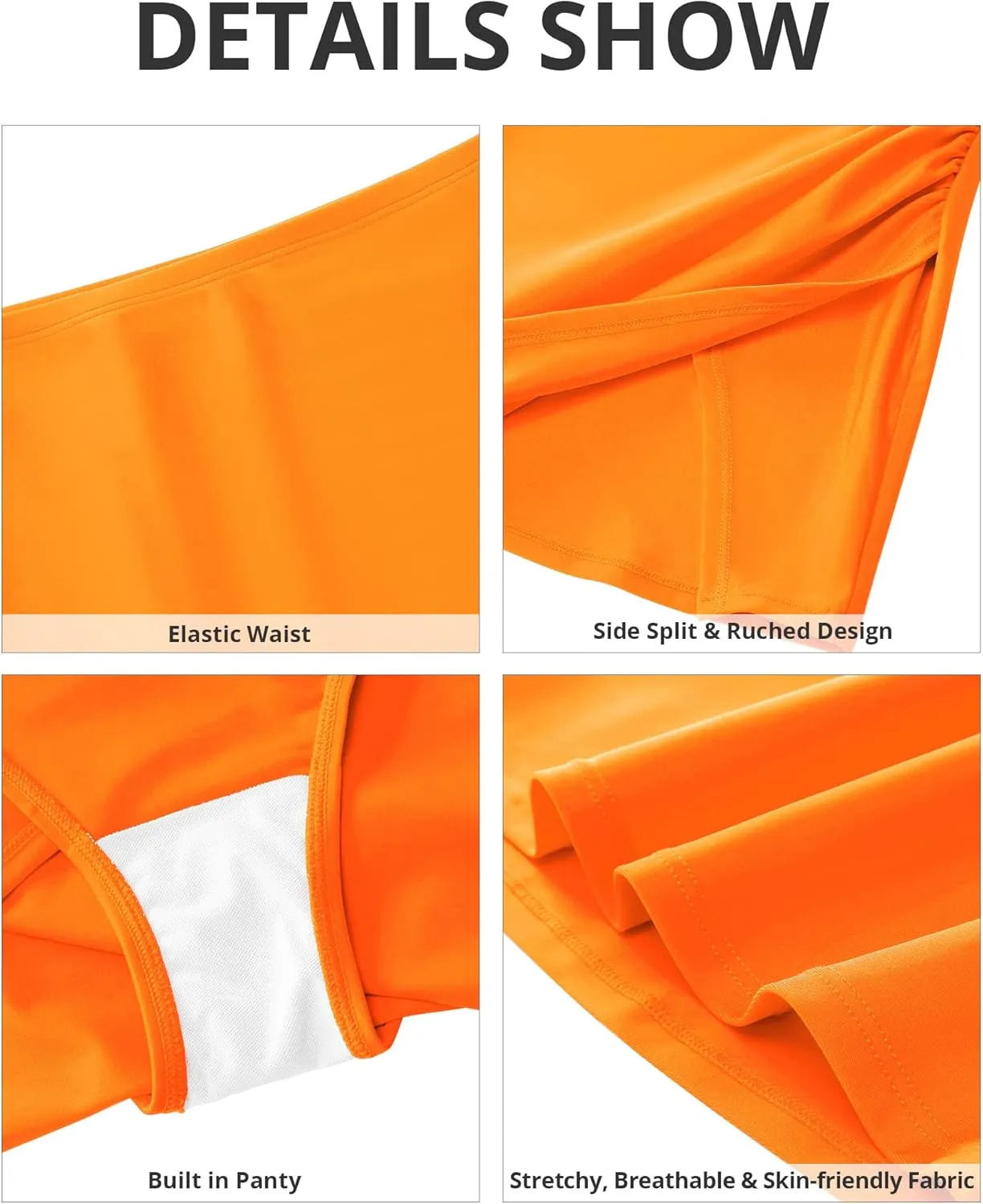 GRAPENT Swim Skirt Bottoms for Women High Waisted Bikini Bottom Ruched Side Split Bathing Suit Tummy Control Beach Skort