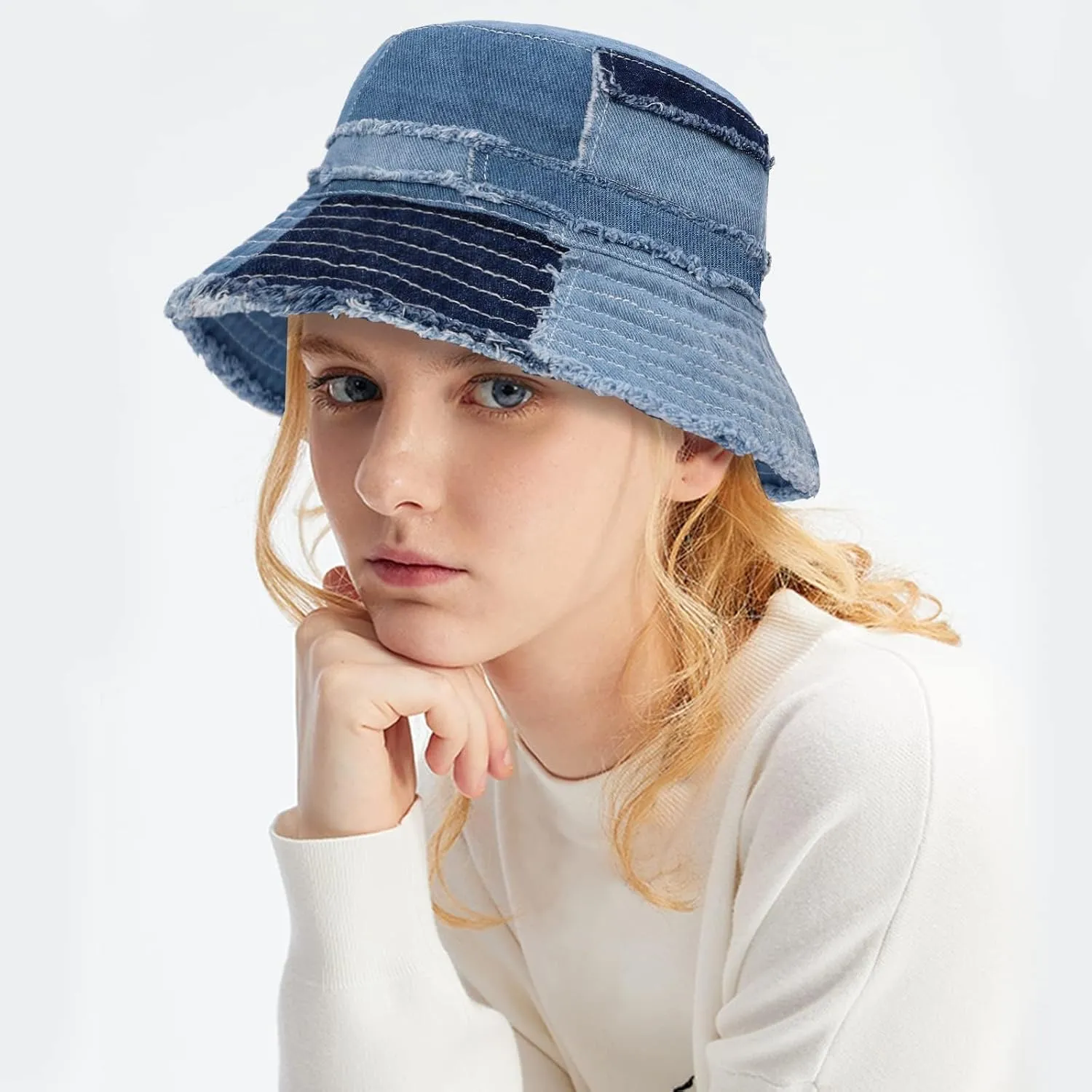 GuanGu Denim Bucket Hat for Women Washed Packable Summer Beach Sun Hats Mens Womens Bucket Hat for Travel
