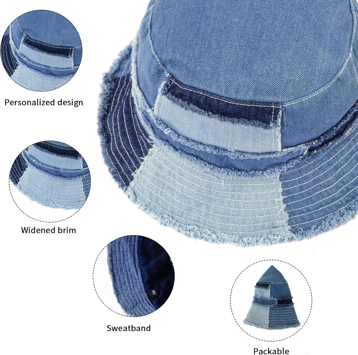 GuanGu Denim Bucket Hat for Women Washed Packable Summer Beach Sun Hats Mens Womens Bucket Hat for Travel