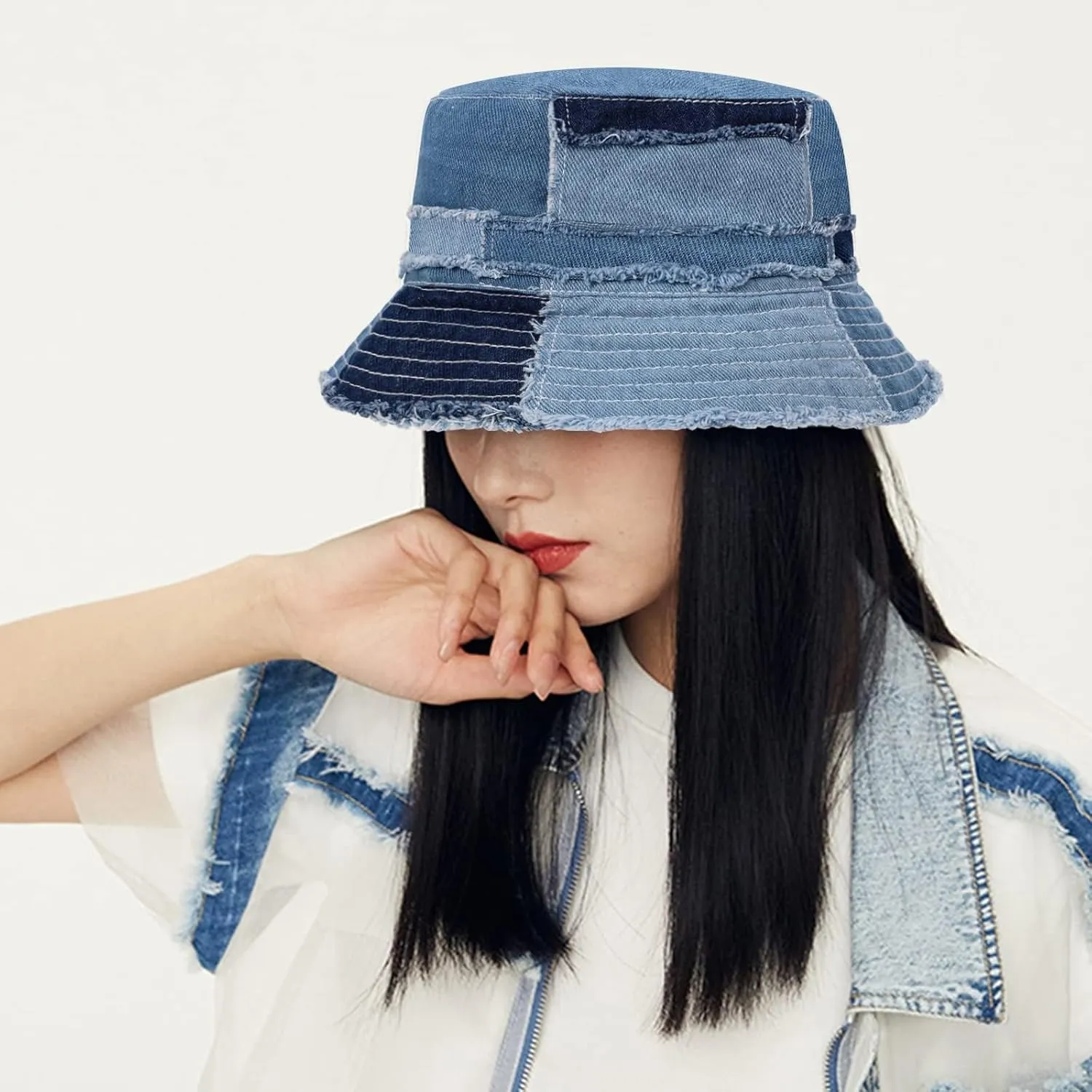 GuanGu Denim Bucket Hat for Women Washed Packable Summer Beach Sun Hats Mens Womens Bucket Hat for Travel
