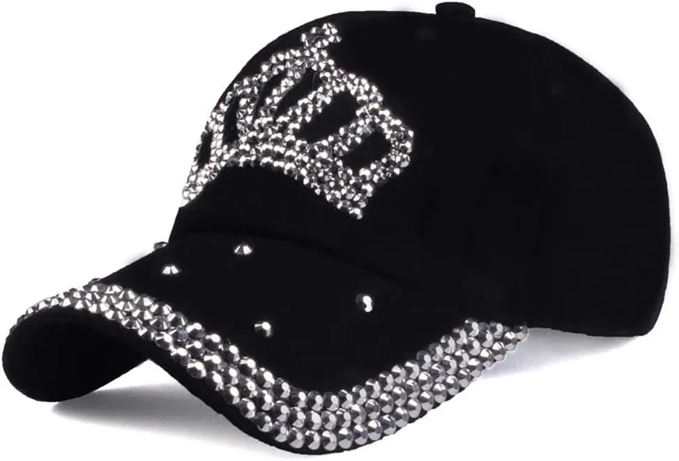 Gudessly Bling Women Baseball Cap Flower Snapback Rhinestone Sun Hats Adjustable Denim Jeans Hat