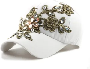 Gudessly Bling Women Baseball Cap Flower Snapback Rhinestone Sun Hats Adjustable Denim Jeans Hat