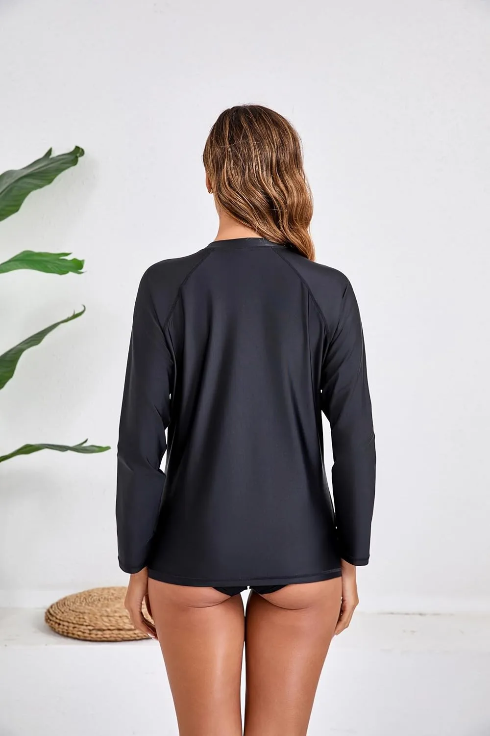 Halcurt Women's Full Zip Long Sleeve Rash Guard Swim Top with Pockets UPF50  Quick Dry Swimsuit