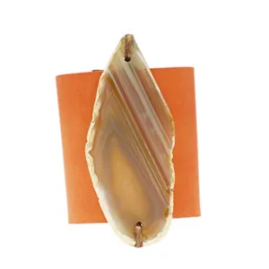 HANDCRAFTED CUFF - ORANGE LEATHER YELLOW AGATE - 6CMORYE1.1