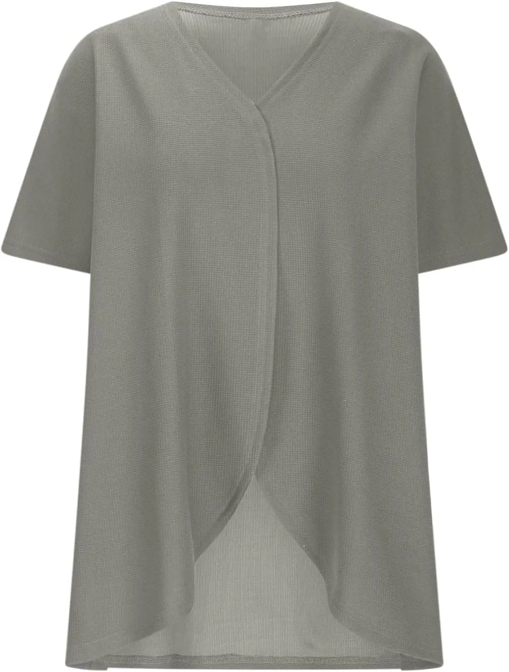 HGps8w Women's Waffle Cardigan Open Front Plus Size Summer Sun Shirts Loose Solid Short Sleeve Going Out Jacket Tops