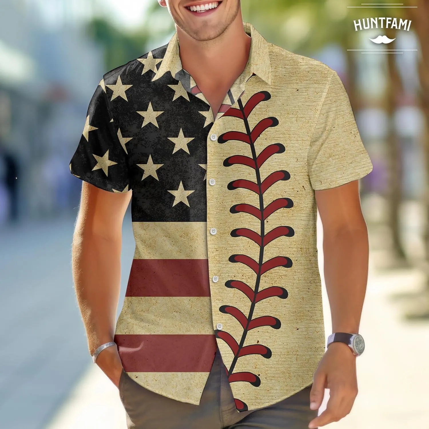 HUNTFAMI Men's Short Sleeve Shirts Button Down Casual Summer Shirts Hawaiian Shirt for Men