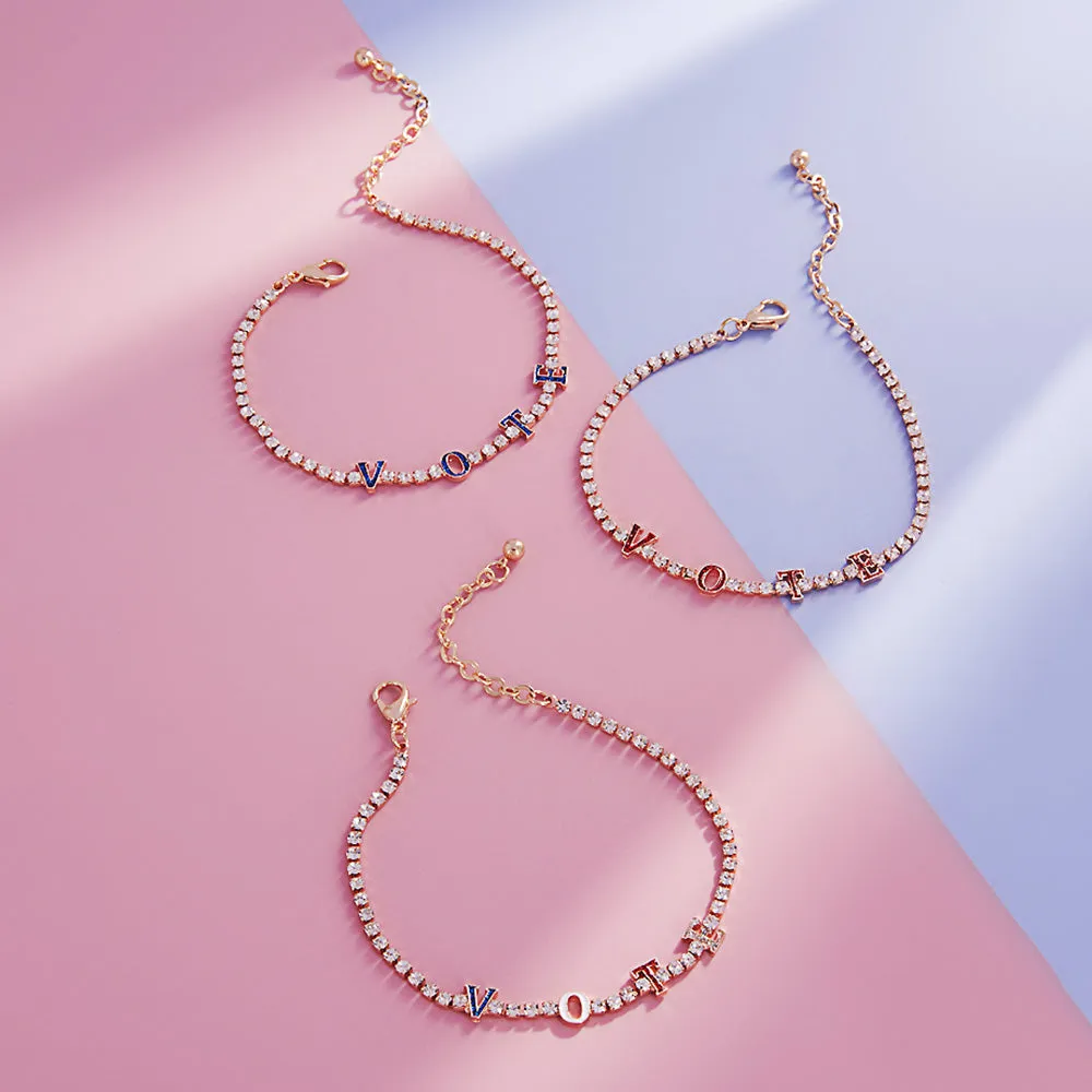 iLLASPARKZ Glittered VOTE Message Pointed Round Stone Tennis Chain Bracelet