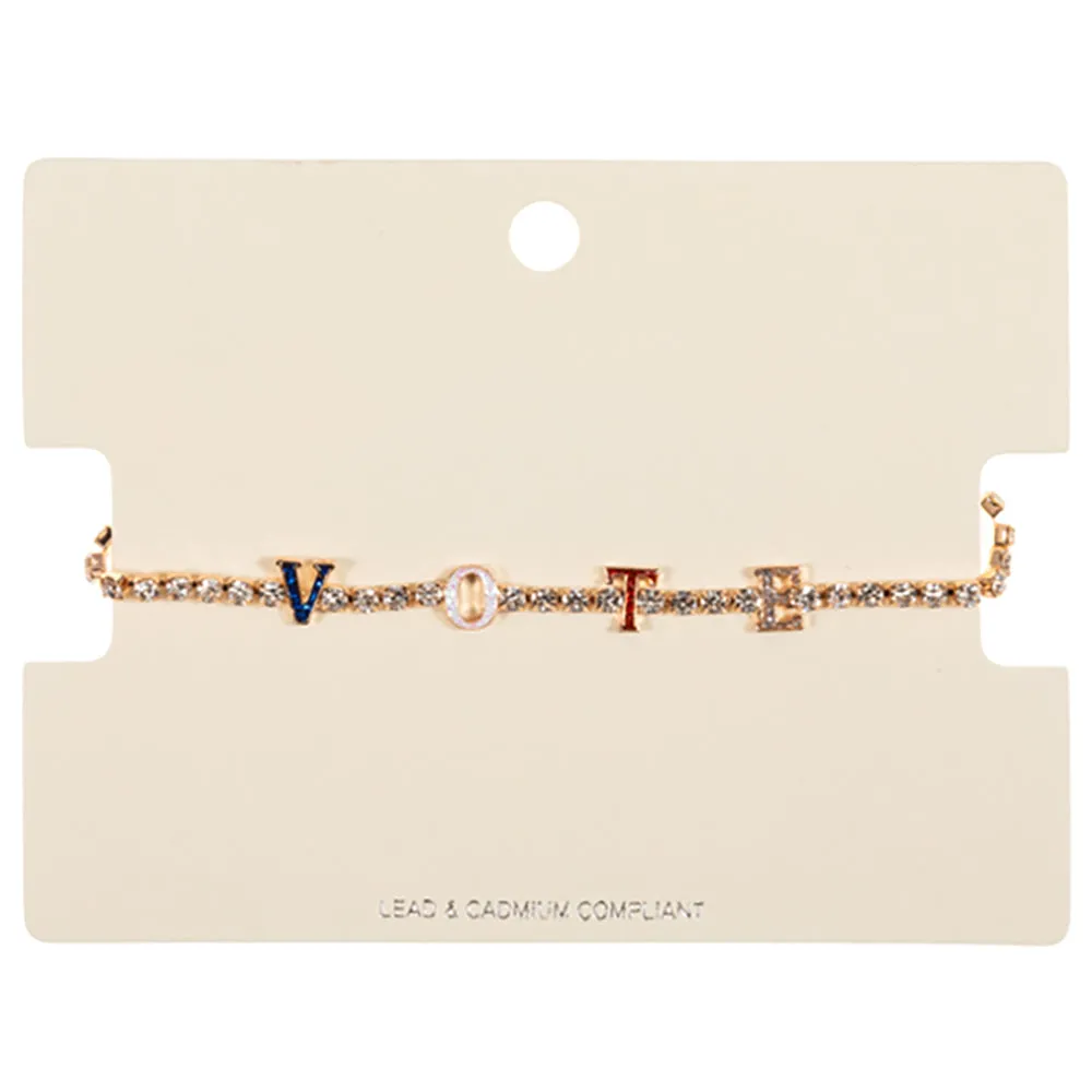 iLLASPARKZ Glittered VOTE Message Pointed Round Stone Tennis Chain Bracelet