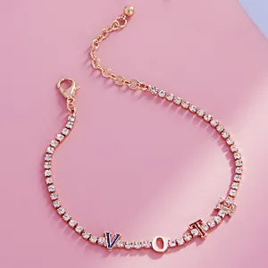 iLLASPARKZ Glittered VOTE Message Pointed Round Stone Tennis Chain Bracelet