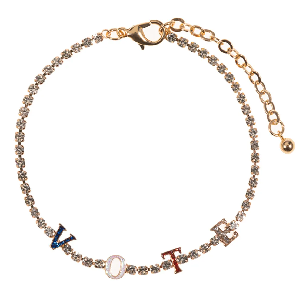 iLLASPARKZ Glittered VOTE Message Pointed Round Stone Tennis Chain Bracelet