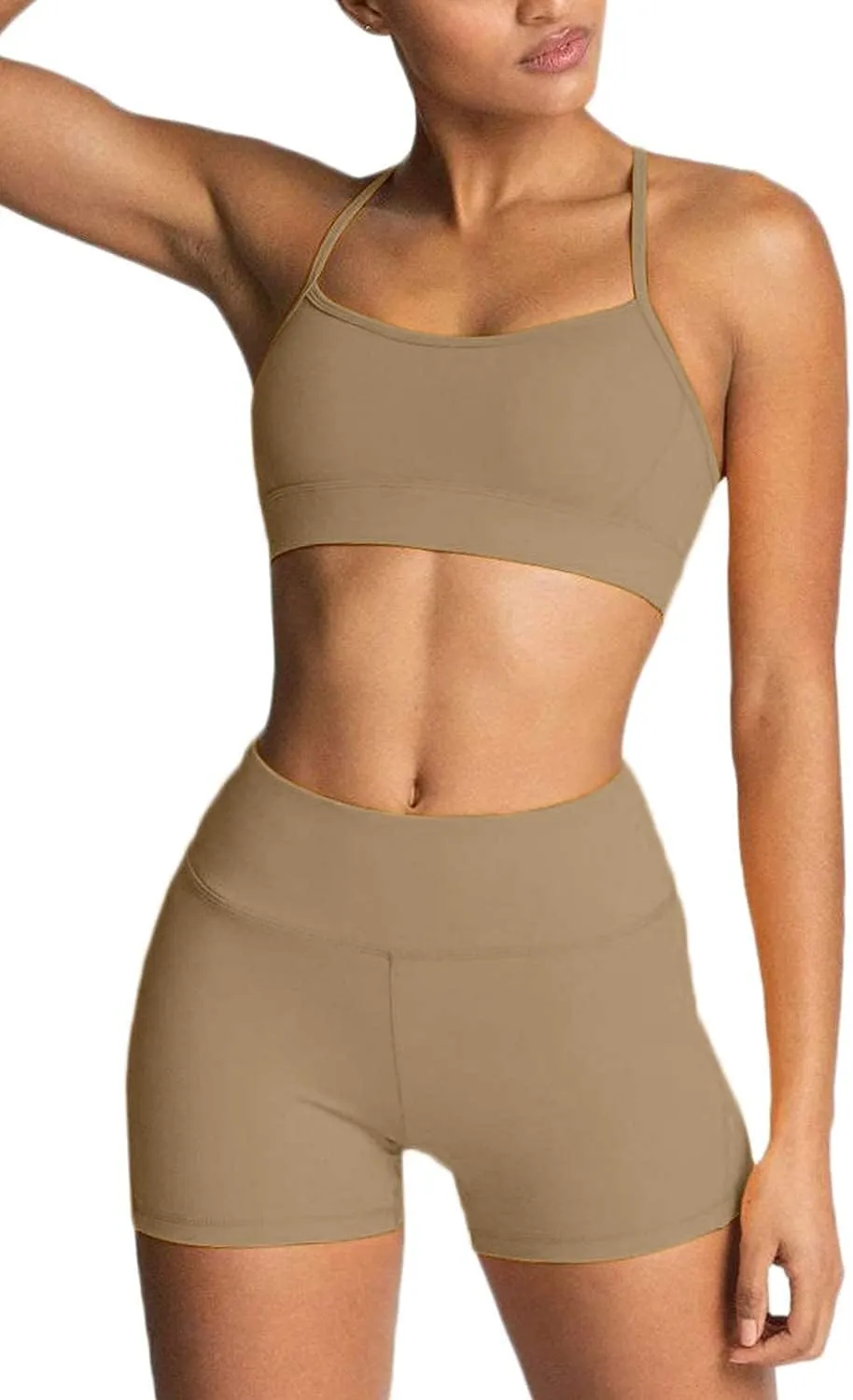 IMEKIS Women's Workout Sets 2 Piece Yoga Outfit High Waisted Biker Shorts Leggings Sports Bra Gym Fitness Clothes Tracksuit