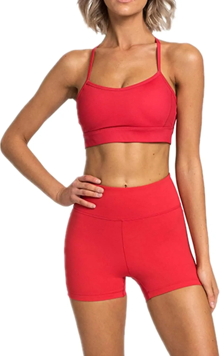 IMEKIS Women's Workout Sets 2 Piece Yoga Outfit High Waisted Biker Shorts Leggings Sports Bra Gym Fitness Clothes Tracksuit