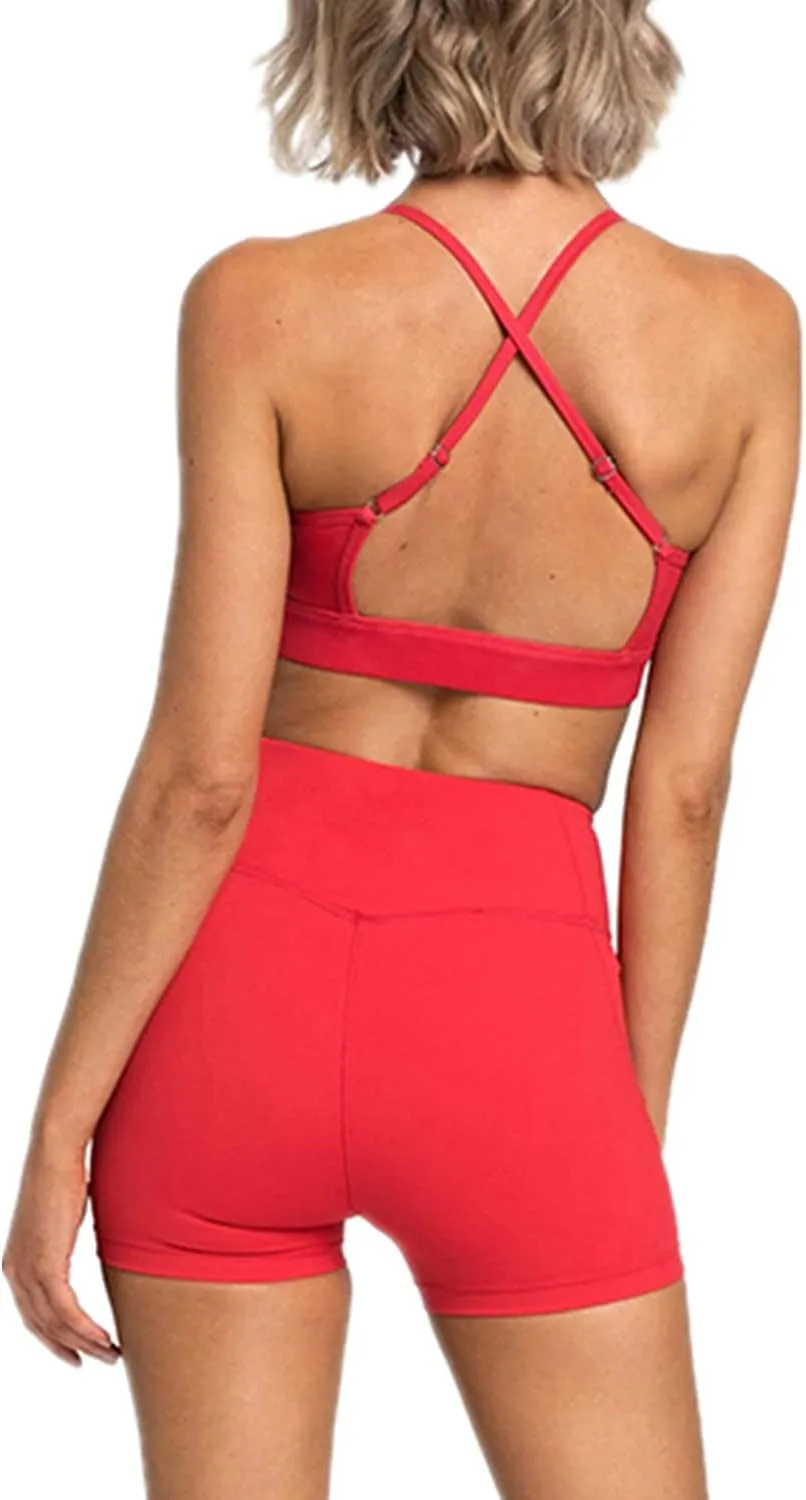 IMEKIS Women's Workout Sets 2 Piece Yoga Outfit High Waisted Biker Shorts Leggings Sports Bra Gym Fitness Clothes Tracksuit