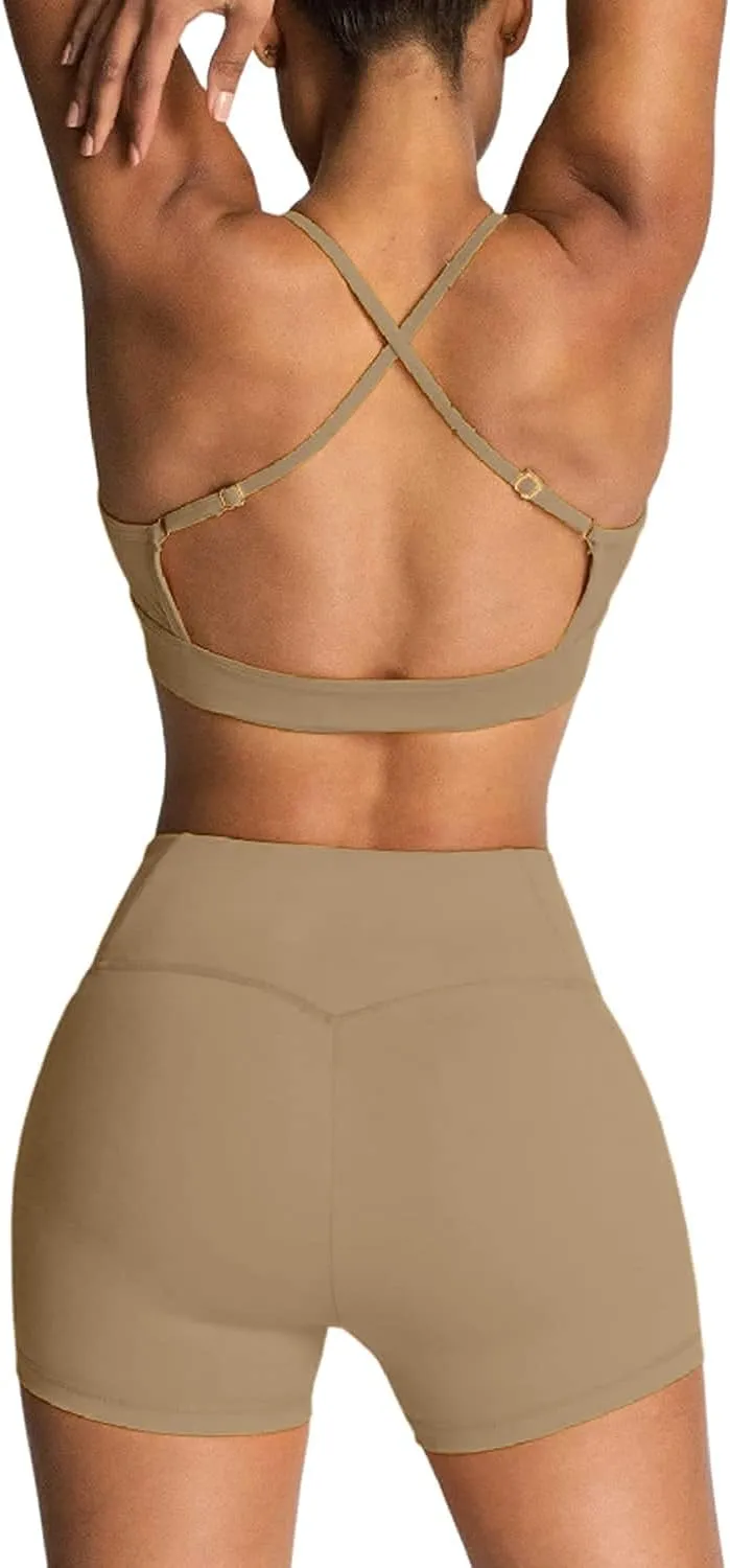 IMEKIS Women's Workout Sets 2 Piece Yoga Outfit High Waisted Biker Shorts Leggings Sports Bra Gym Fitness Clothes Tracksuit