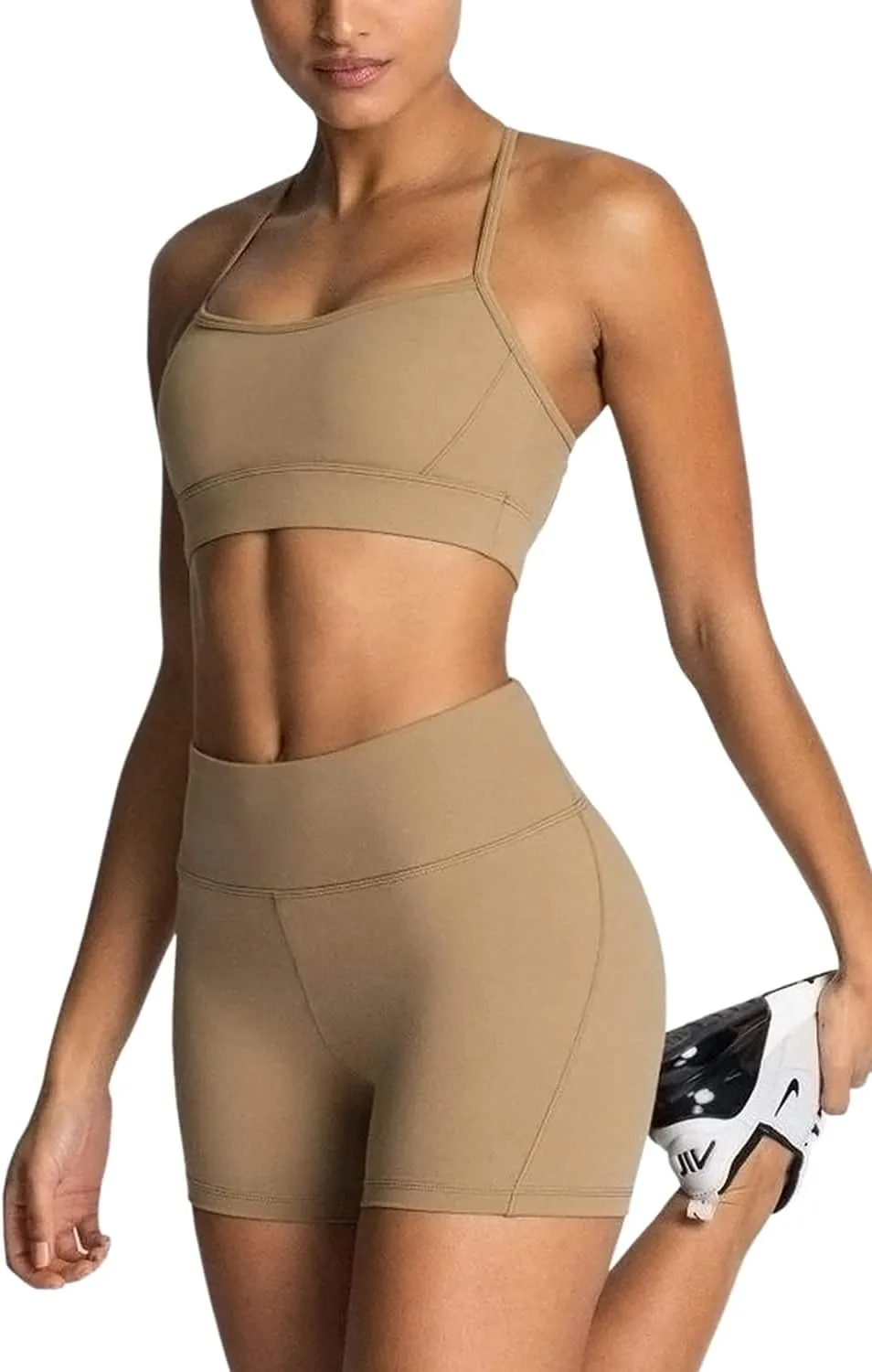 IMEKIS Women's Workout Sets 2 Piece Yoga Outfit High Waisted Biker Shorts Leggings Sports Bra Gym Fitness Clothes Tracksuit
