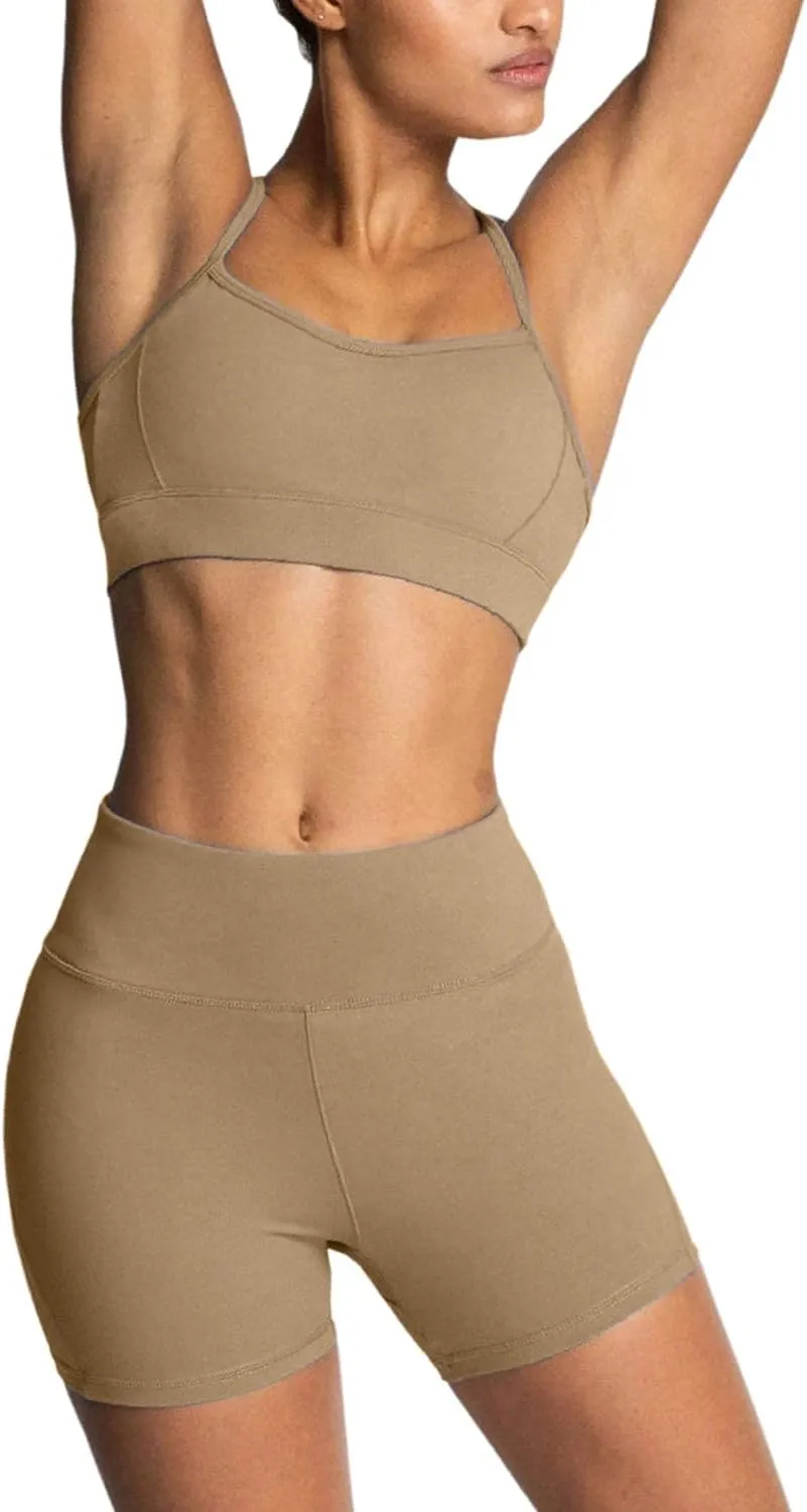 IMEKIS Women's Workout Sets 2 Piece Yoga Outfit High Waisted Biker Shorts Leggings Sports Bra Gym Fitness Clothes Tracksuit