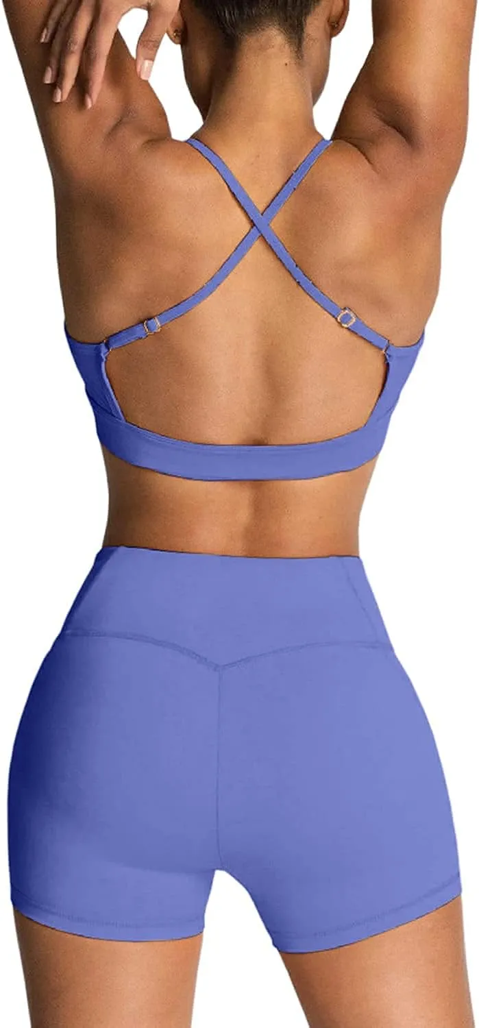 IMEKIS Women's Workout Sets 2 Piece Yoga Outfit High Waisted Biker Shorts Leggings Sports Bra Gym Fitness Clothes Tracksuit