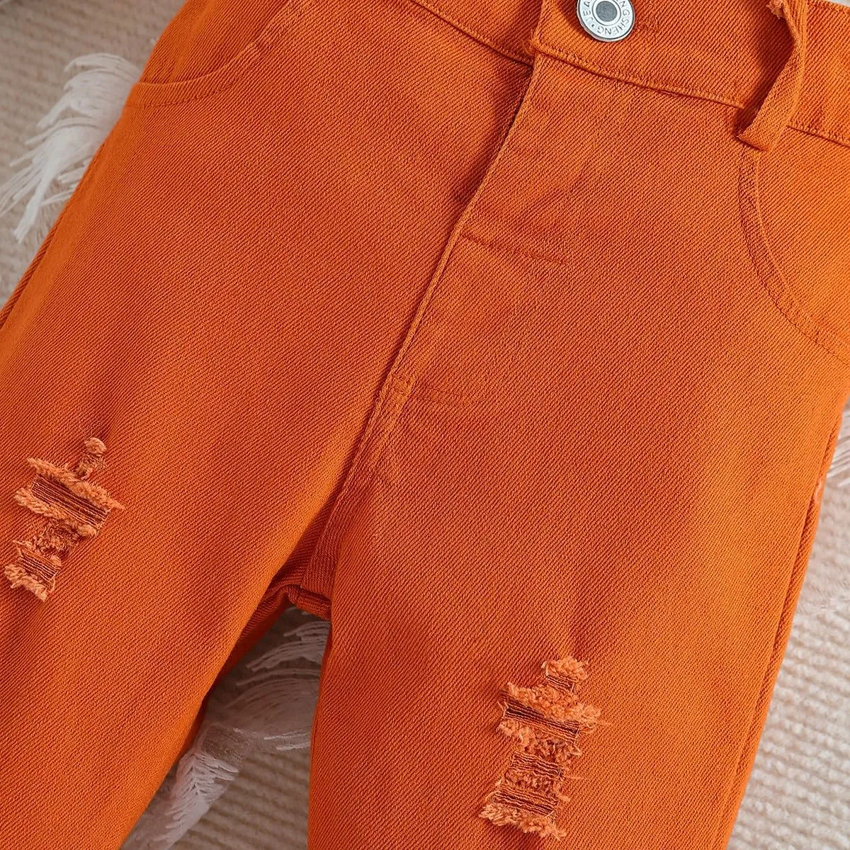 IWEMEK Toddler Girls Ruffle Ripped Jeans Bell Bottom Flare Pants Ripped Denim Leggings Trousers Elastic Waist Ruffle Pants