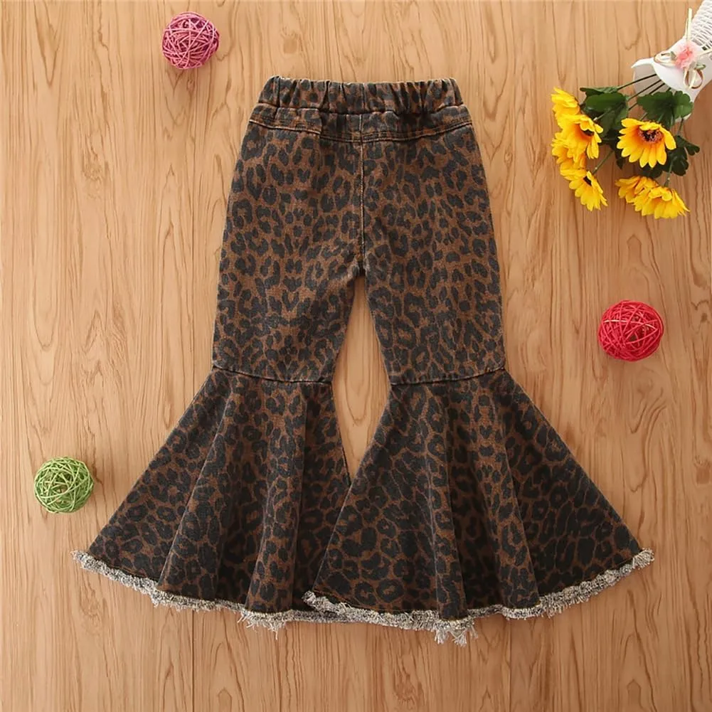 IWEMEK Toddler Girls Ruffle Ripped Jeans Bell Bottom Flare Pants Ripped Denim Leggings Trousers Elastic Waist Ruffle Pants