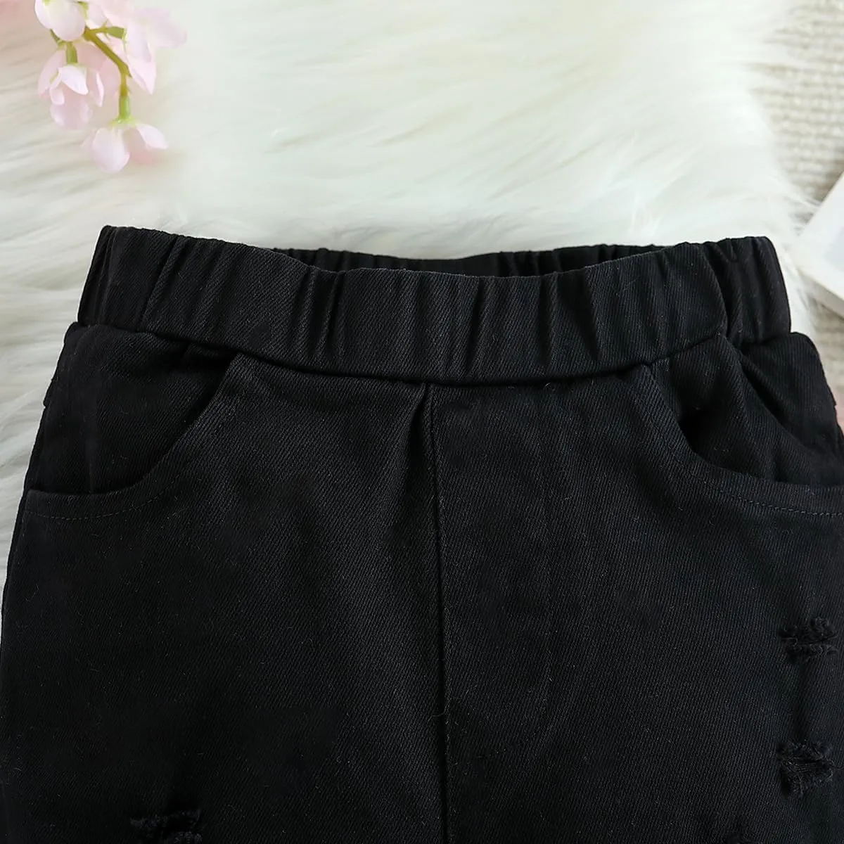 IWEMEK Toddler Girls Ruffle Ripped Jeans Bell Bottom Flare Pants Ripped Denim Leggings Trousers Elastic Waist Ruffle Pants