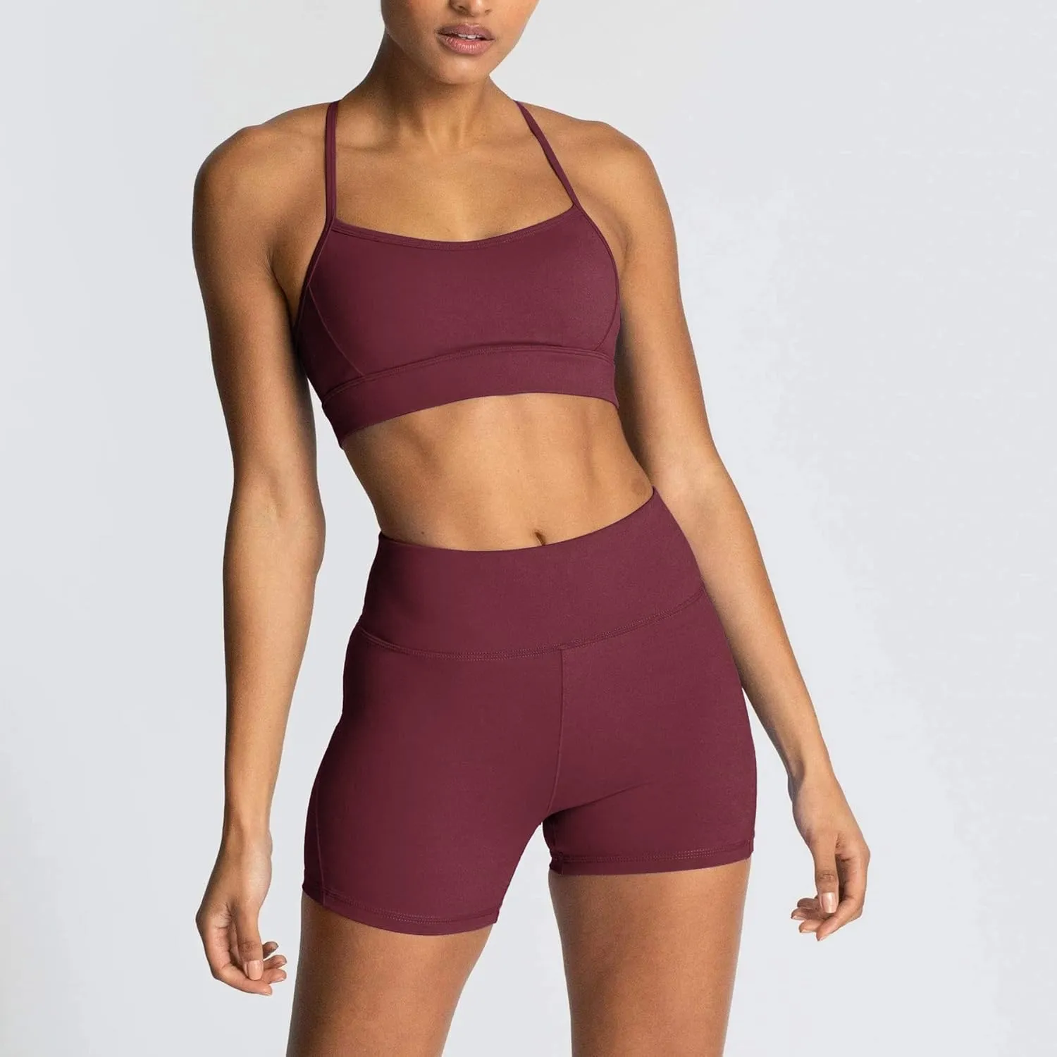 IWEMEK Women's Workout Sets 2 Piece Yoga Outfits High Waisted Biker Shorts and Cross Back Sports Bra Gym Set