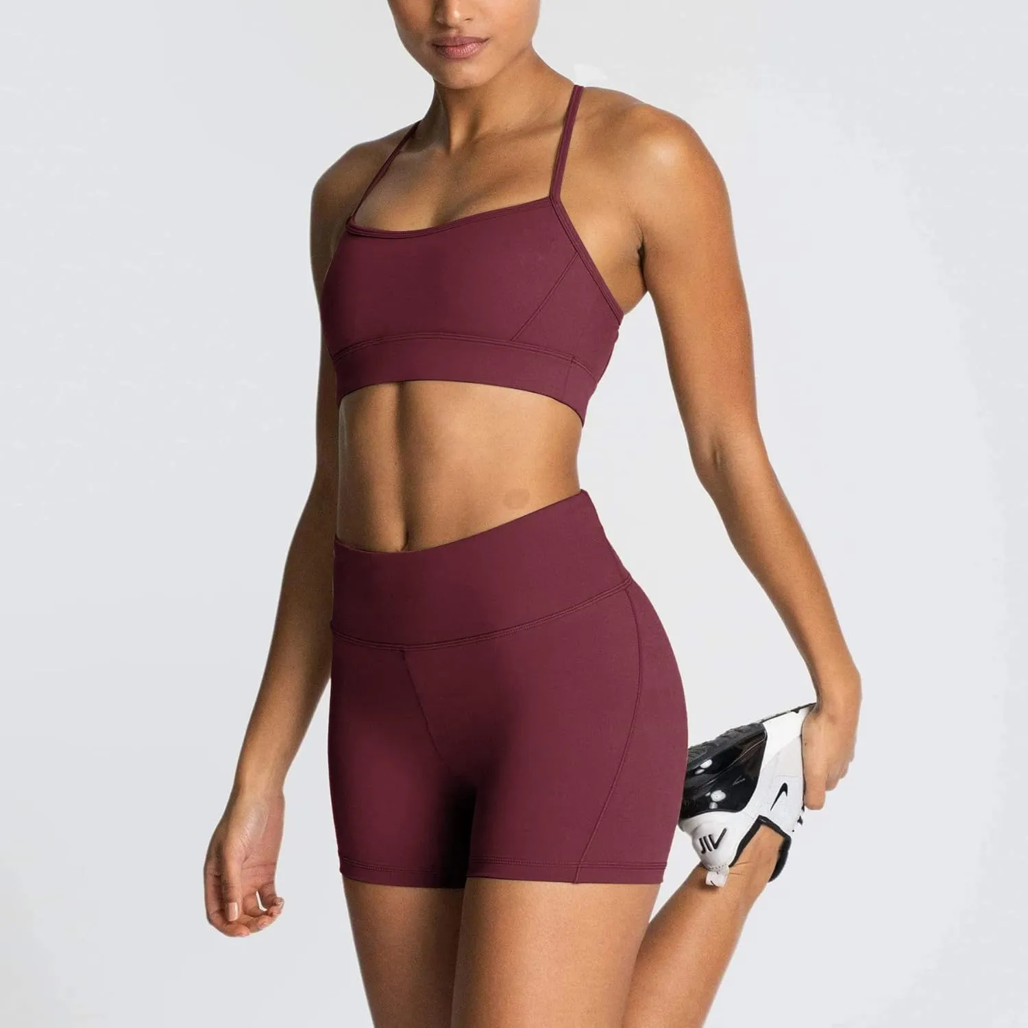 IWEMEK Women's Workout Sets 2 Piece Yoga Outfits High Waisted Biker Shorts and Cross Back Sports Bra Gym Set