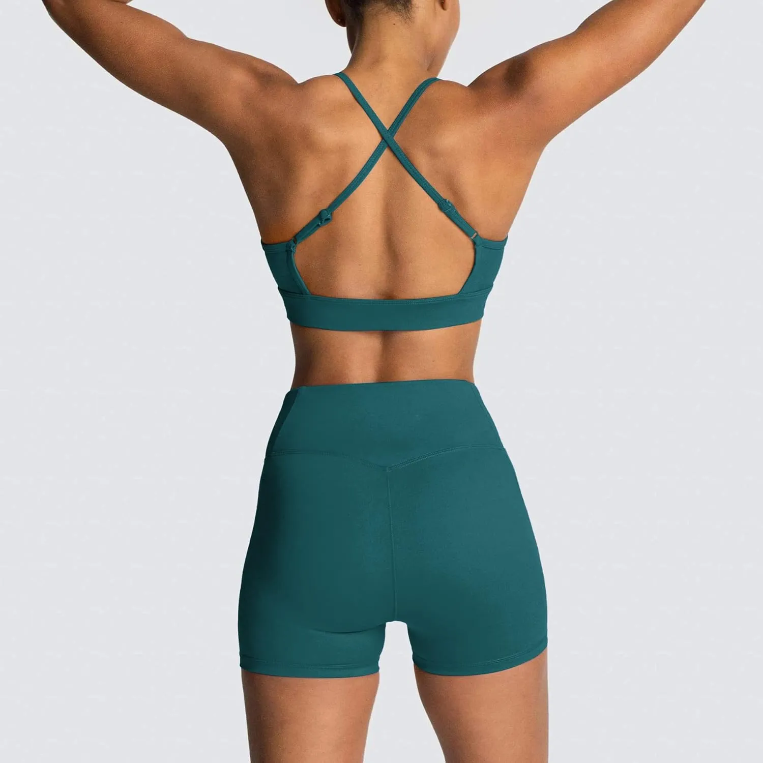 IWEMEK Women's Workout Sets 2 Piece Yoga Outfits High Waisted Biker Shorts and Cross Back Sports Bra Gym Set