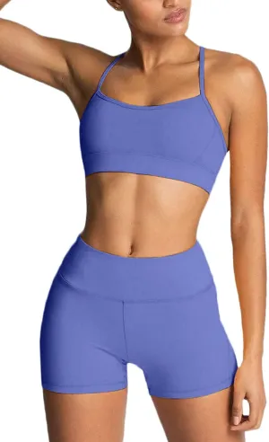 IWEMEK Women's Workout Sets 2 Piece Yoga Outfits High Waisted Biker Shorts and Cross Back Sports Bra Gym Set