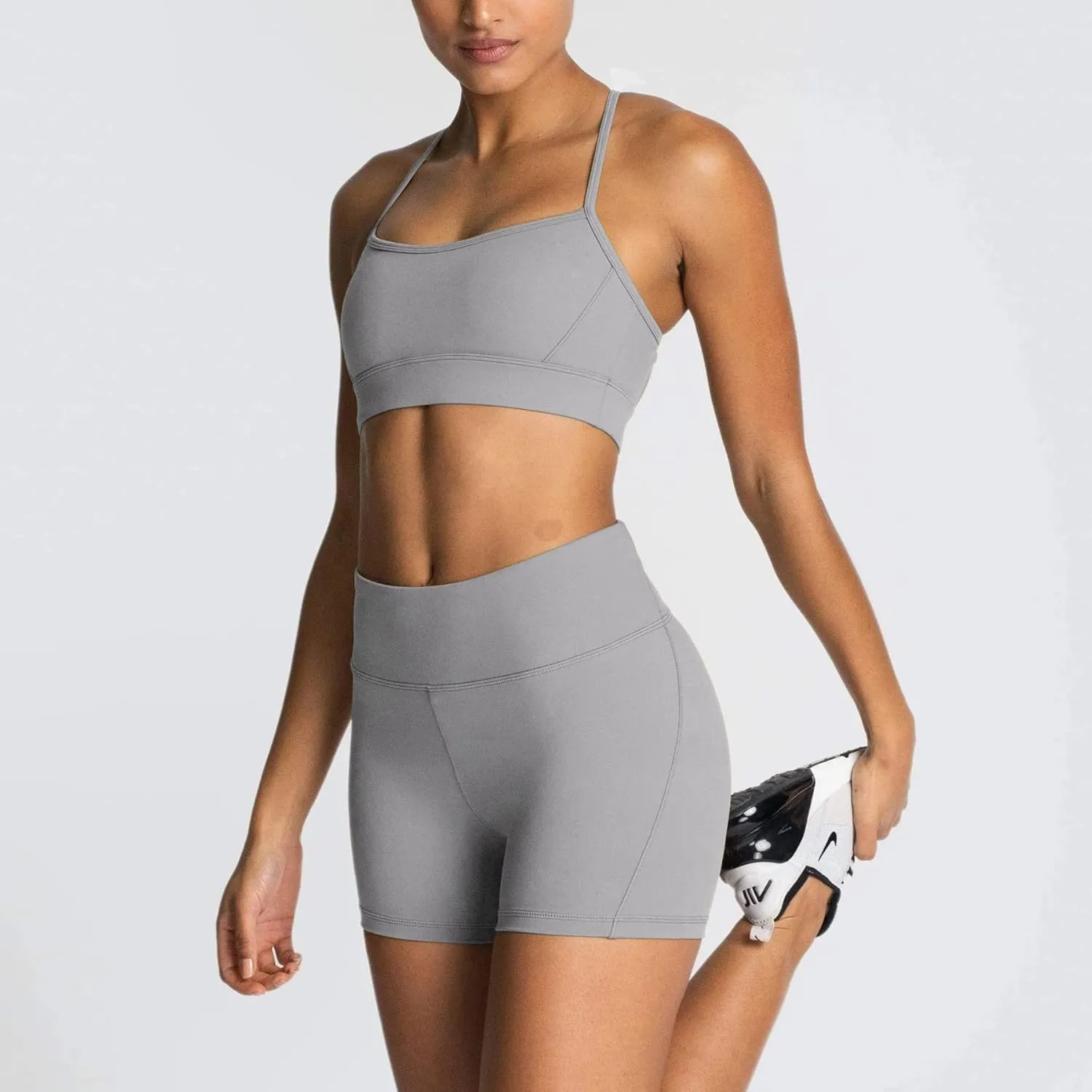 IWEMEK Women's Workout Sets 2 Piece Yoga Outfits High Waisted Biker Shorts and Cross Back Sports Bra Gym Set