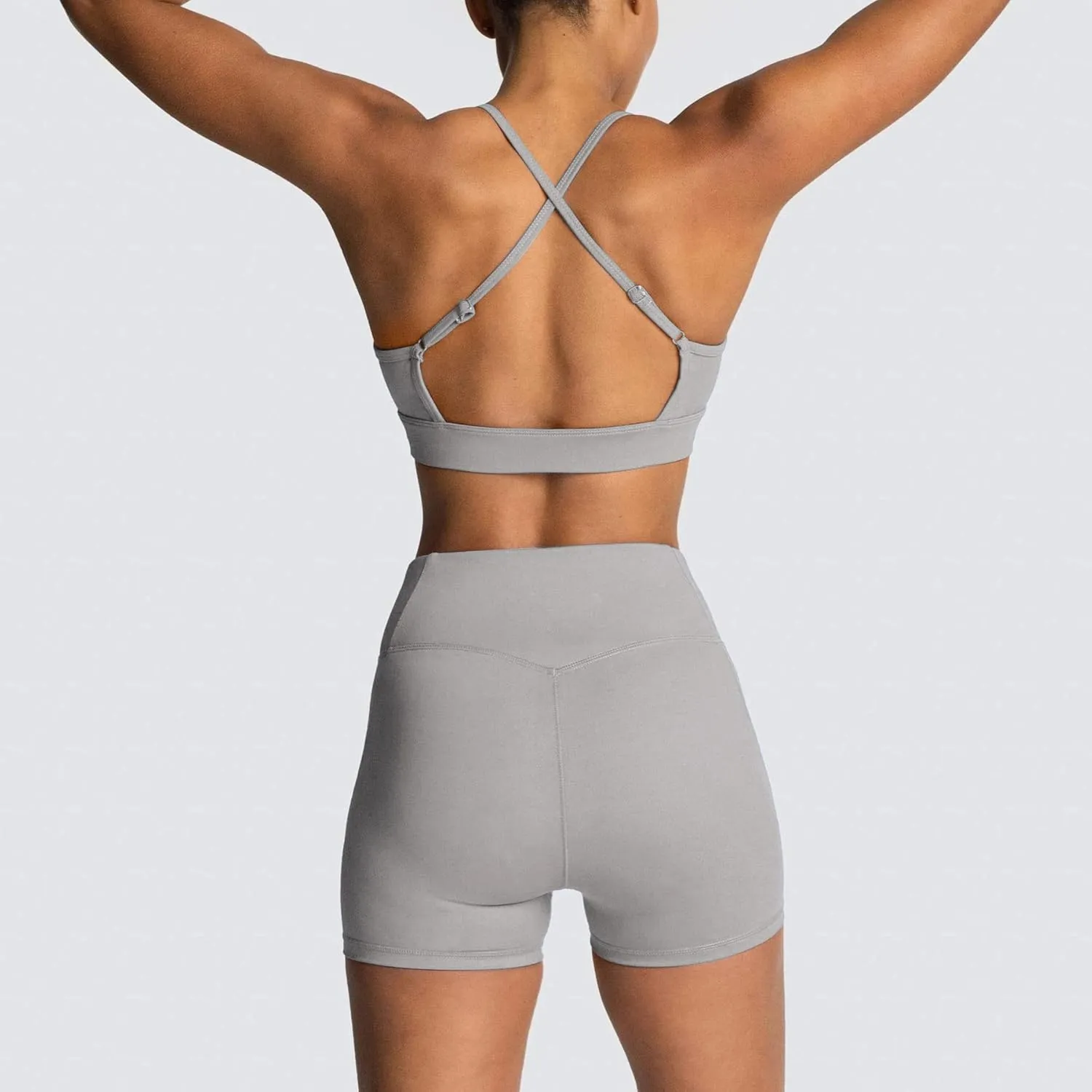 IWEMEK Women's Workout Sets 2 Piece Yoga Outfits High Waisted Biker Shorts and Cross Back Sports Bra Gym Set