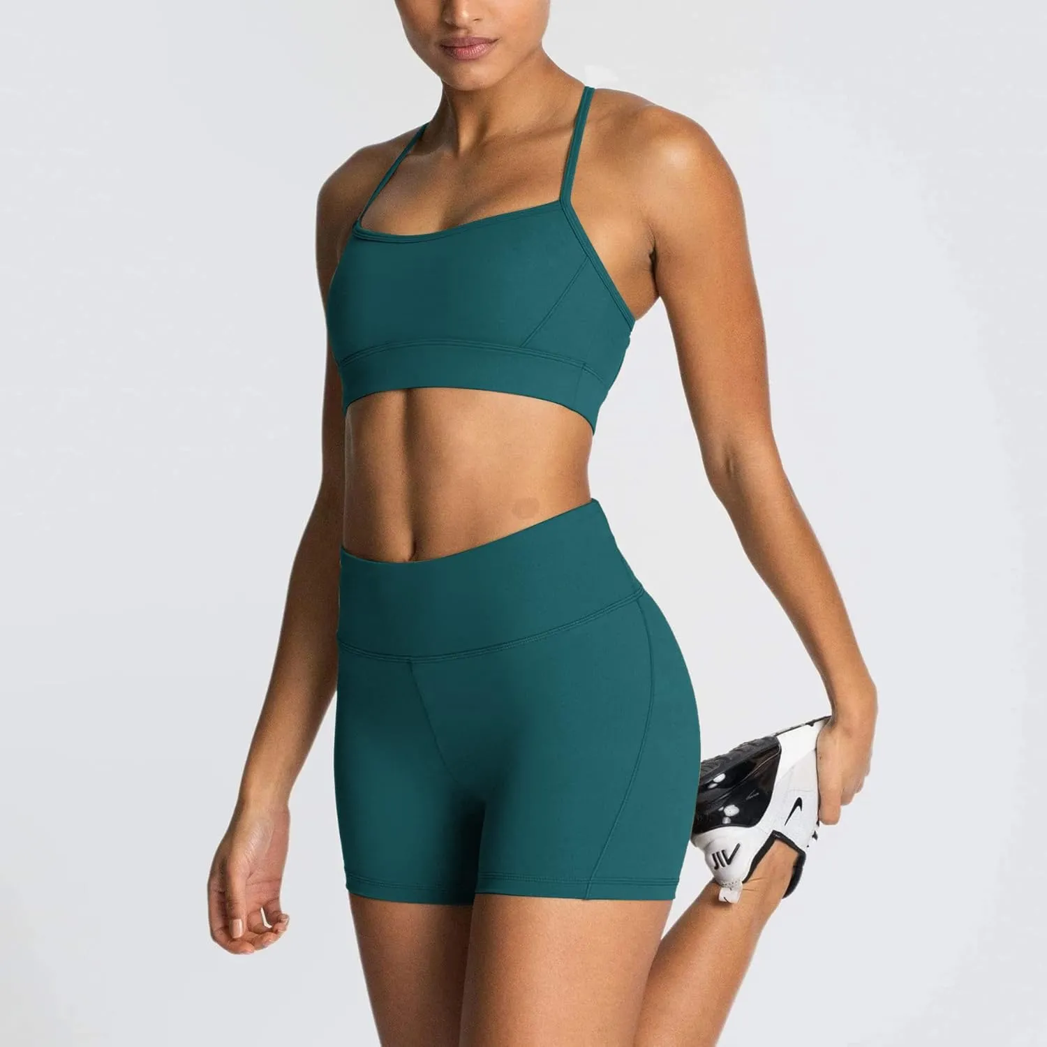 IWEMEK Women's Workout Sets 2 Piece Yoga Outfits High Waisted Biker Shorts and Cross Back Sports Bra Gym Set