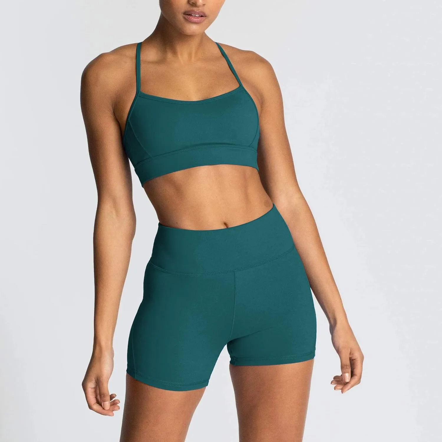 IWEMEK Women's Workout Sets 2 Piece Yoga Outfits High Waisted Biker Shorts and Cross Back Sports Bra Gym Set