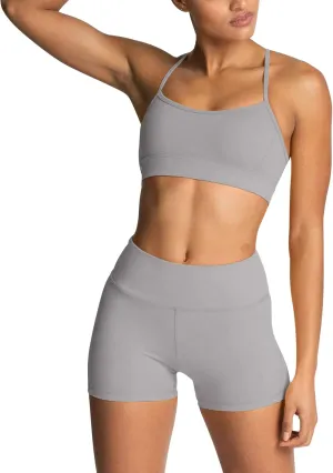 IWEMEK Women's Workout Sets 2 Piece Yoga Outfits High Waisted Biker Shorts and Cross Back Sports Bra Gym Set