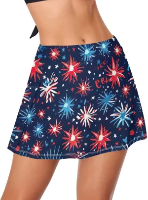 J JOYSAY 4th of July Fireworks Swim Skirt for Women Women's Swimwear Bottoms with Built-in Panty