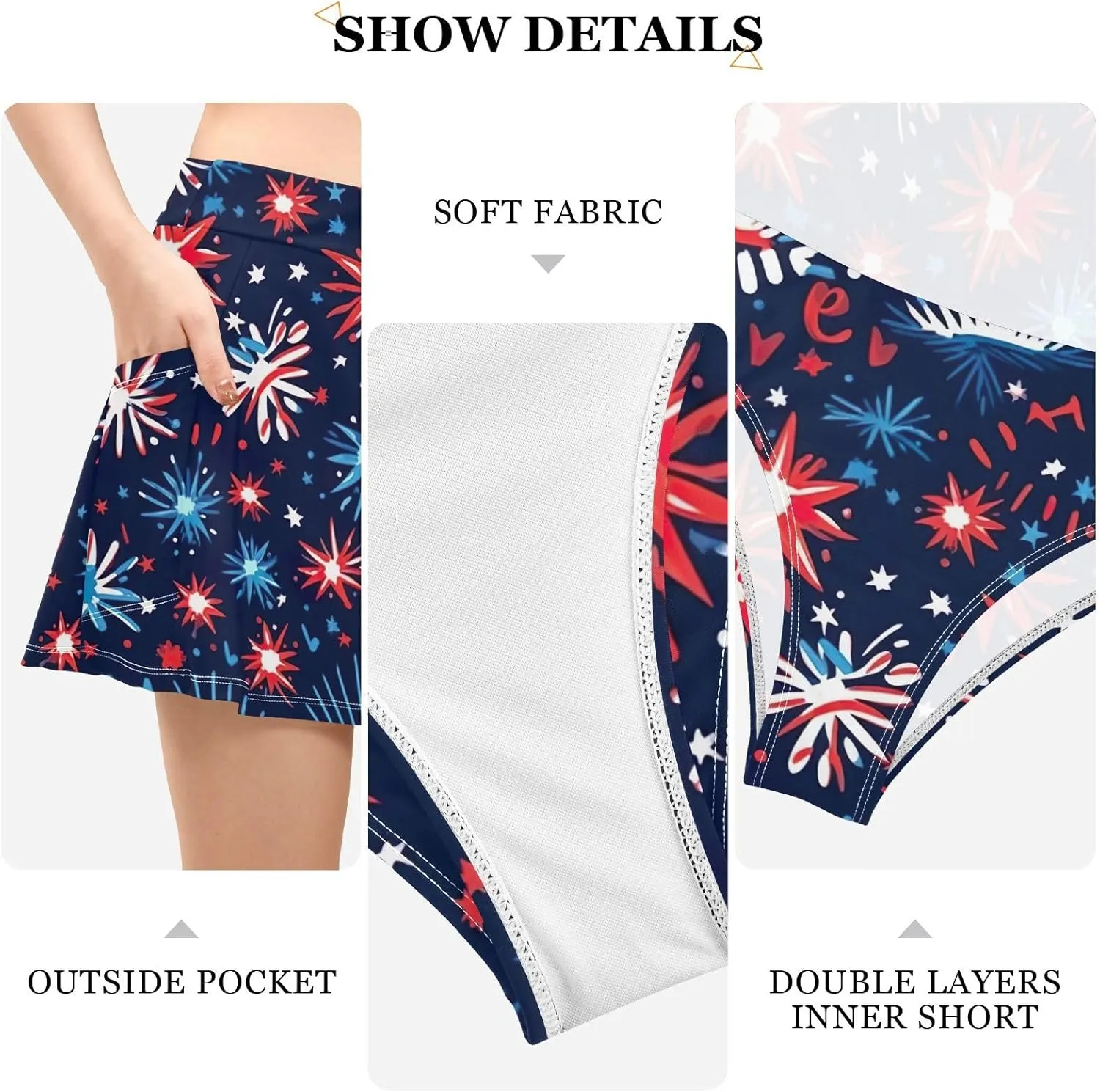 J JOYSAY 4th of July Fireworks Swim Skirt for Women Women's Swimwear Bottoms with Built-in Panty