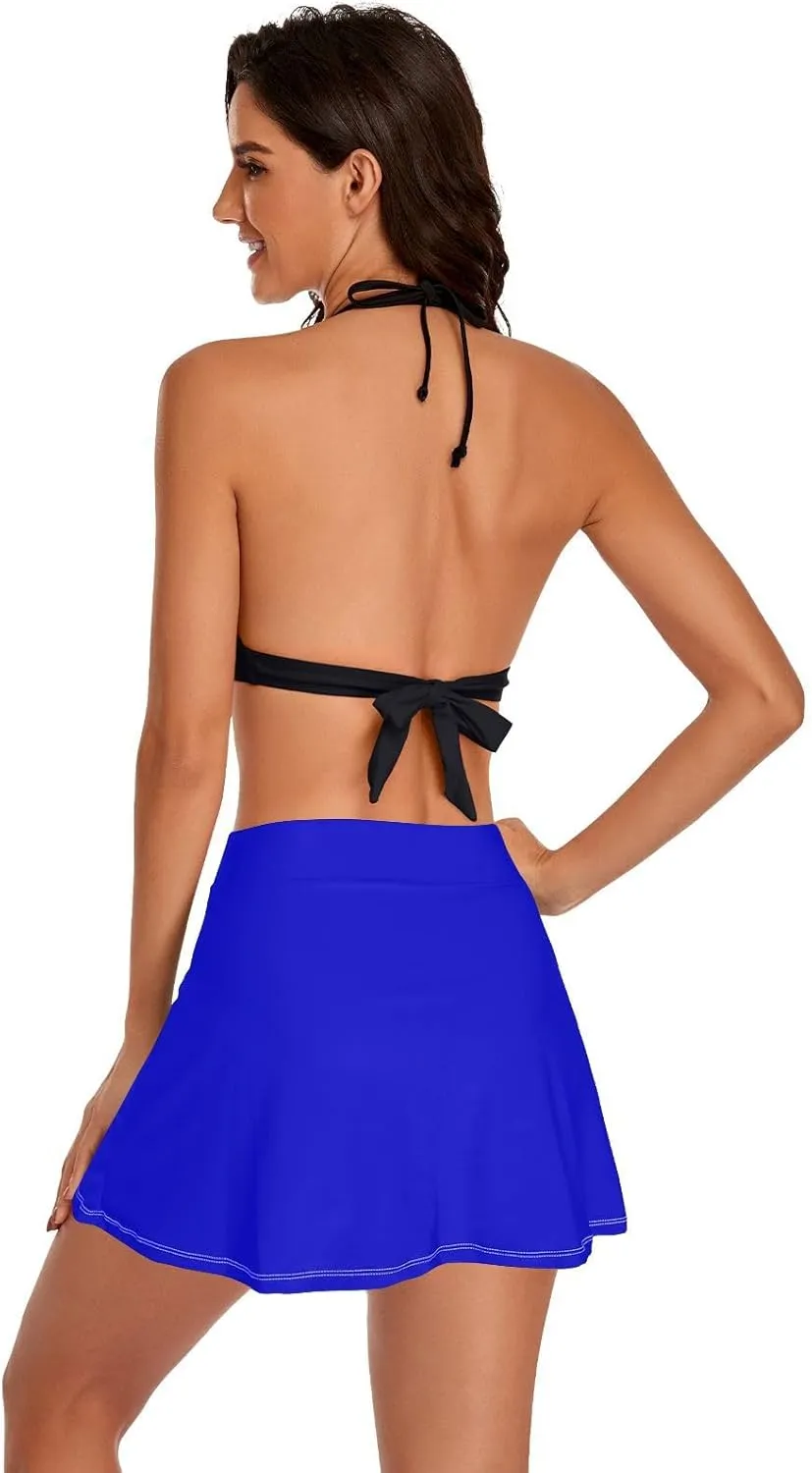 J JOYSAY Solid Color Swim Skirt for Women High Waisted Elastic Waist Swim Bottoms with Built-in Panty