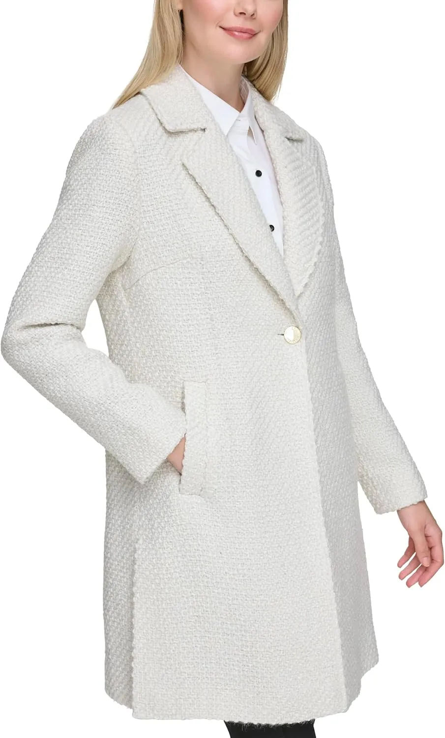 Karl Lagerfeld Paris Women's Solid Texture Wool Classic One Button Blazer