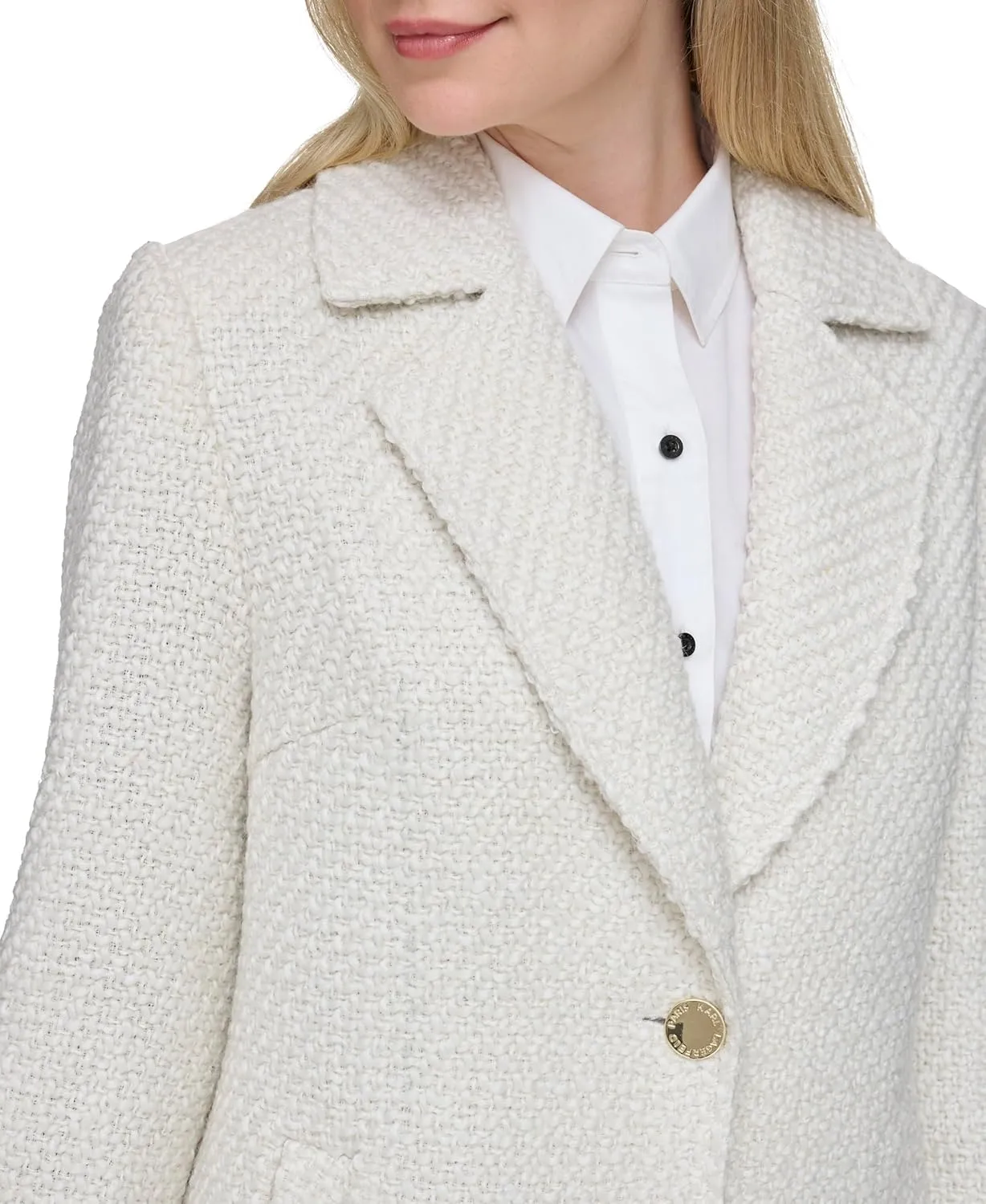 Karl Lagerfeld Paris Women's Solid Texture Wool Classic One Button Blazer