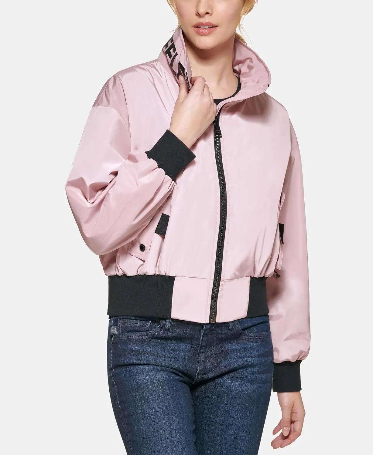 KARL LAGERFELD Women's Paris Short Anorack With Logo Sleeve Jacket
