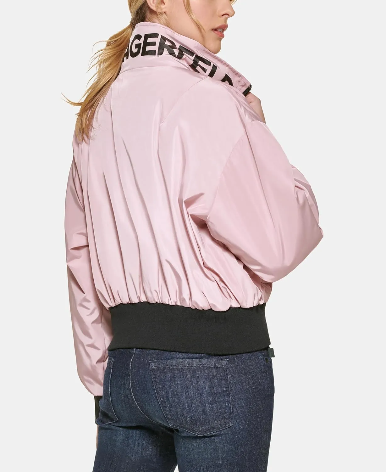 KARL LAGERFELD Women's Paris Short Anorack With Logo Sleeve Jacket
