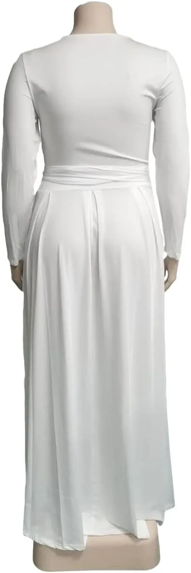 KELOVEPAN Plus Size Maxi Skirt Sets Women 2 Piece Outfits Sexy Clubwear Long Sleeve Tie Up Top Maxi Skirt Set Dress