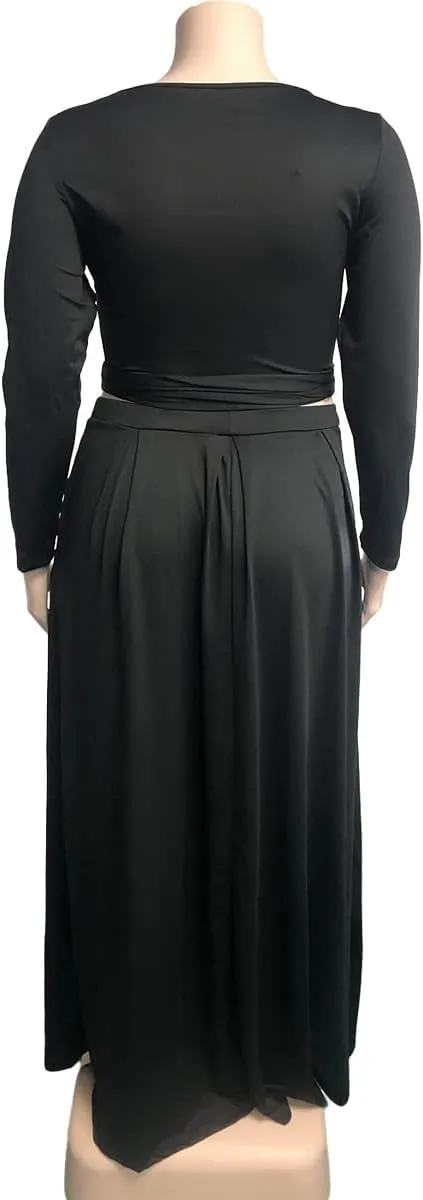 KELOVEPAN Plus Size Maxi Skirt Sets Women 2 Piece Outfits Sexy Clubwear Long Sleeve Tie Up Top Maxi Skirt Set Dress