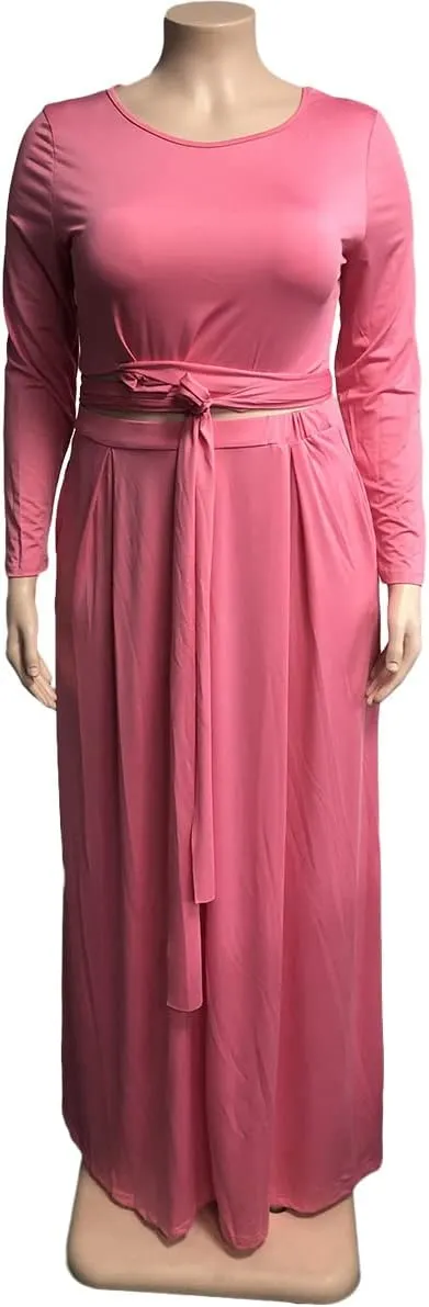 KELOVEPAN Plus Size Maxi Skirt Sets Women 2 Piece Outfits Sexy Clubwear Long Sleeve Tie Up Top Maxi Skirt Set Dress