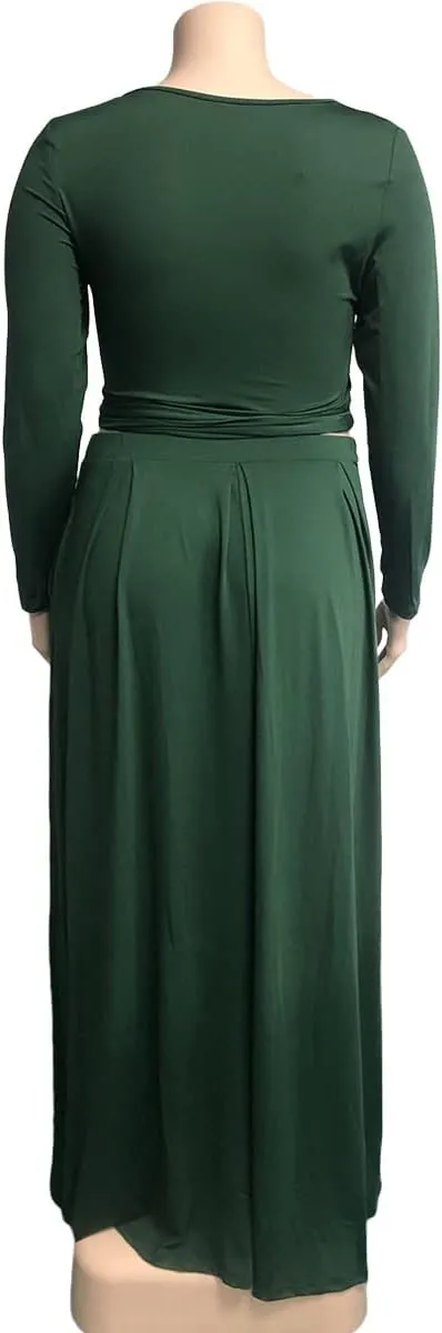 KELOVEPAN Plus Size Maxi Skirt Sets Women 2 Piece Outfits Sexy Clubwear Long Sleeve Tie Up Top Maxi Skirt Set Dress