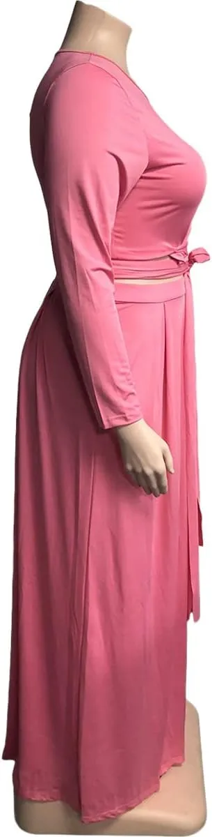 KELOVEPAN Plus Size Maxi Skirt Sets Women 2 Piece Outfits Sexy Clubwear Long Sleeve Tie Up Top Maxi Skirt Set Dress