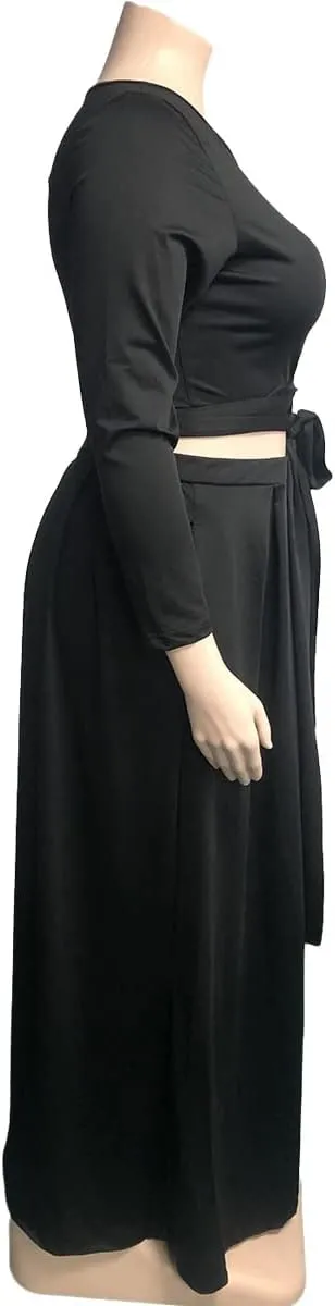 KELOVEPAN Plus Size Maxi Skirt Sets Women 2 Piece Outfits Sexy Clubwear Long Sleeve Tie Up Top Maxi Skirt Set Dress