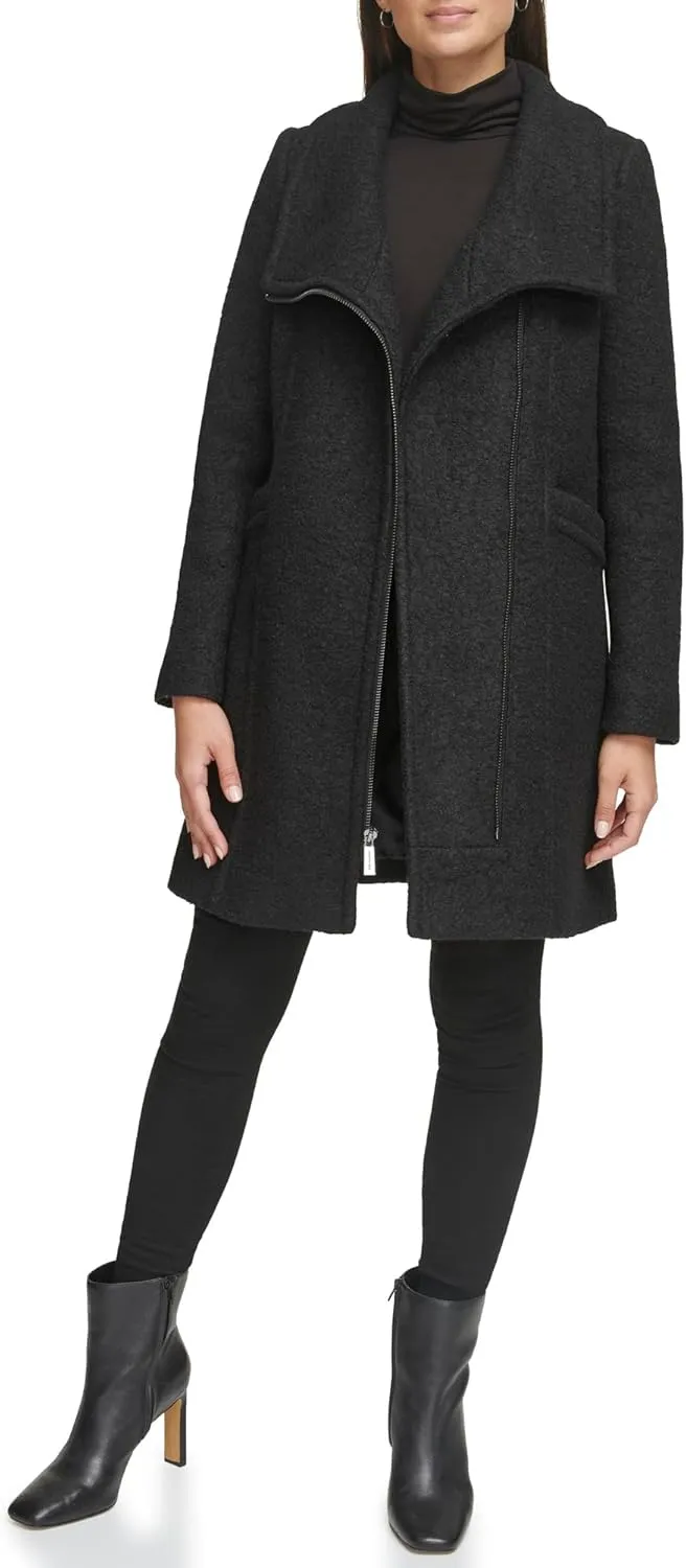 Kenneth Cole Women's Asymmetrical Zip Wool Boucle Coat